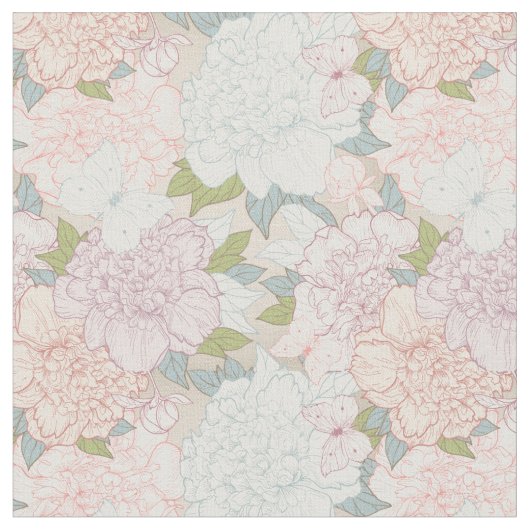 Muster der Blume Pastel Peony & Butterfly Stoff (Nahaufnahme)