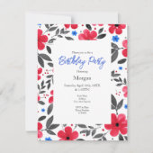 Muster der Blume Rot, Blau, Grau Einladung (Vorderseite)