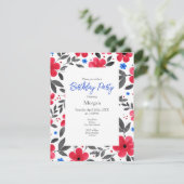 Muster der Blume Rot, Blau, Grau Einladung (Stehend Vorderseite)