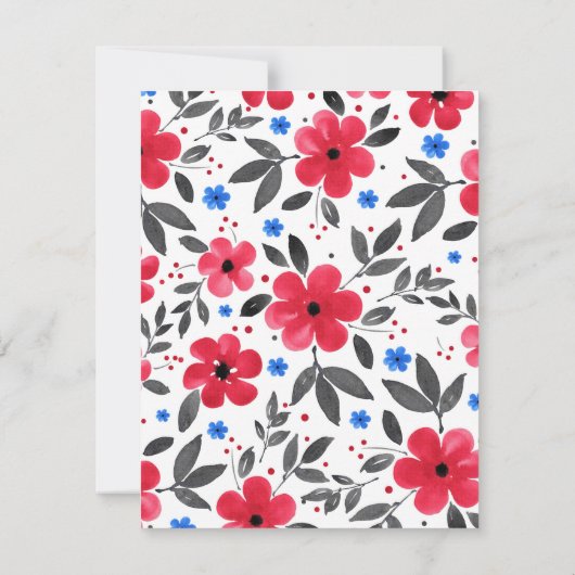 Muster der Blume Rot, Blau, Grau Einladung (Rückseite)