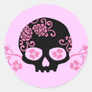 Muster der Blume Skull und Pink Runder Aufkleber