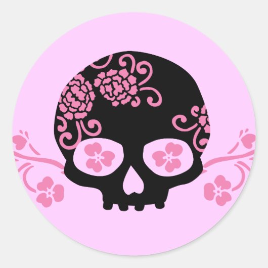 Muster der Blume Skull und Pink Runder Aufkleber (Vorderseite)