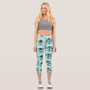 Muster der Blume Sky Blue und Chocolate Brown Cone Capri Leggings