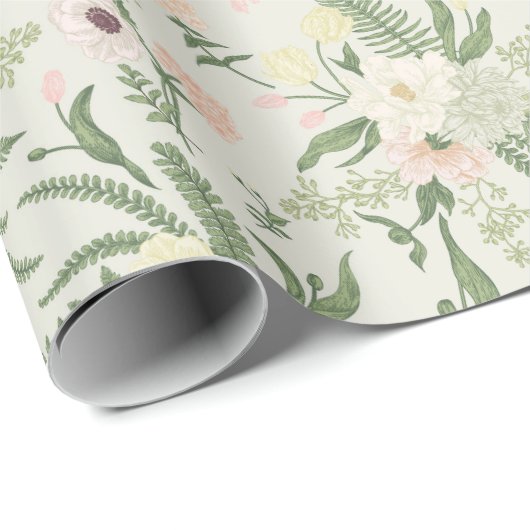 Muster der Blume "Soft Minze Green Garden" Geschenkpapier (Rolleneckpunkt)