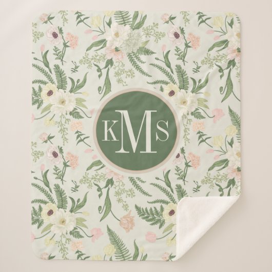 Muster der Blume "Soft Minze Green Garden" Sherpadecke (Vorderseite)