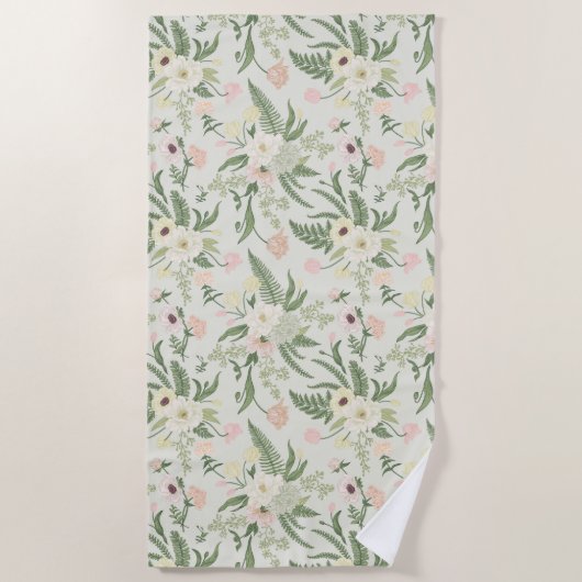 Muster der Blume "Soft Minze Green Garden" Strandtuch (Vorderseite)