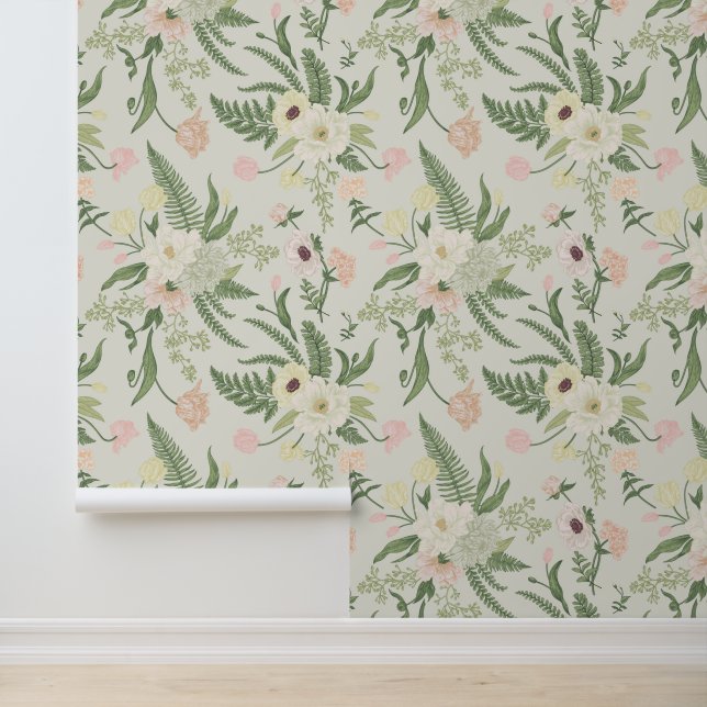Muster der Blume "Soft Minze Green Garden" Tapete (Anwendung)