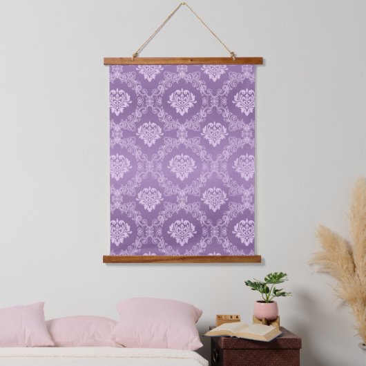 Muster der Blumenmatte in Lila-weiß Wandteppich Mit Holzrahmen (Schlafzimmer)