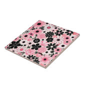 Muster der botanischen Blume in Rosa und Schwarz Fliese (Seite)