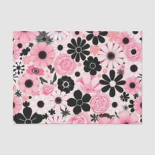Muster der botanischen Blume in Rosa und Schwarz Seidenpapier
