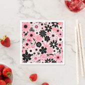 Muster der botanischen Blume in Rosa und Schwarz Serviette (Beispiel)