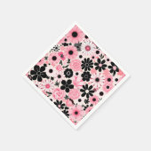 Muster der botanischen Blume in Rosa und Schwarz Serviette (Ecke)
