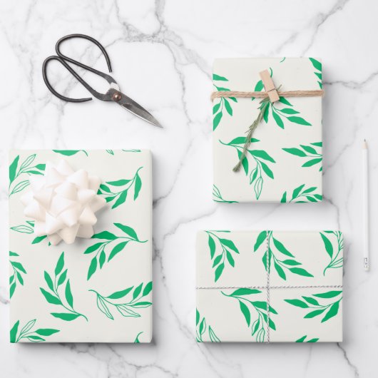 Muster der botanischen grünen Pflanze Geschenkpapier Set (Vorderseite)