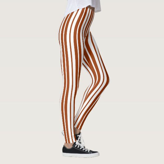 Muster der braunen weißen vertikalen Streifen Leggings (Rechts)