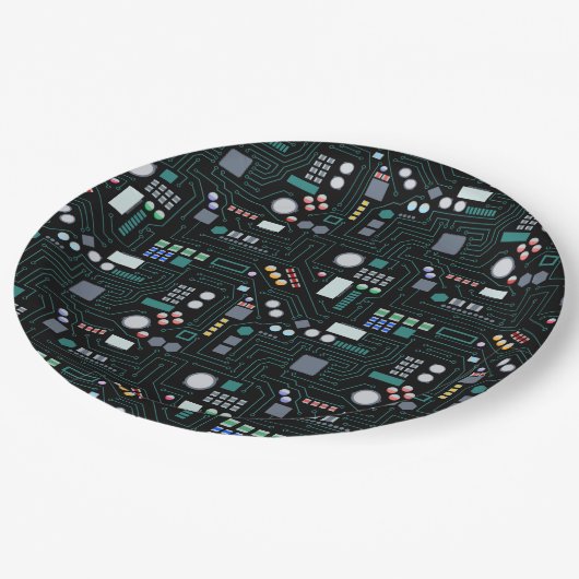 Muster der Computerplatine Pappteller (Schrägansicht)