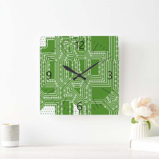 Muster der Computerplatine Quadratische Wanduhr (Zuhause)
