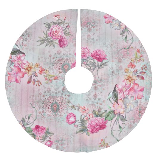Muster der digitalen Blume: Allover-Design Polyester Weihnachtsbaumdecke (Vorderseite)