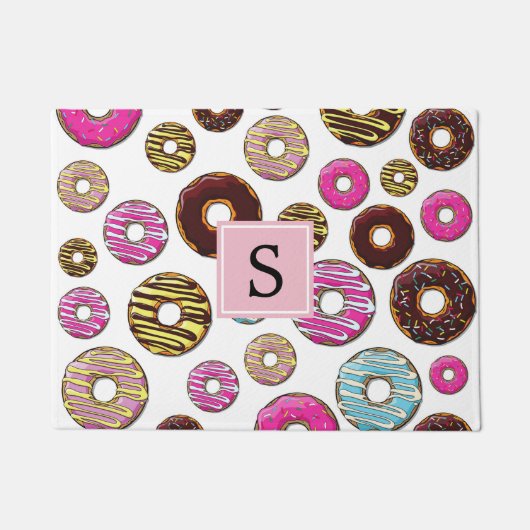 Muster der Donuts, farbenfrohe Donuts, Monogramm Fußmatte (Vorderseite)