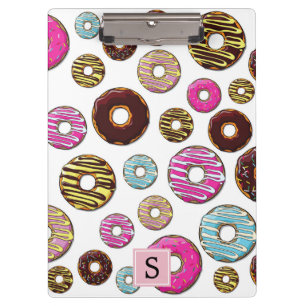 Muster der Donuts, farbenfrohe Donuts, Monogramm Klemmbrett