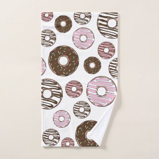 Muster der Donuts, rosa Donuts, braune Donuts Badhandtuch Set (Handtuch)