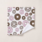 Muster der Donuts, rosa Donuts, braune Donuts Badhandtuch Set (Waschlappen)