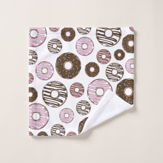 Muster der Donuts, rosa Donuts, braune Donuts Badhandtuch Set (Waschlappen)