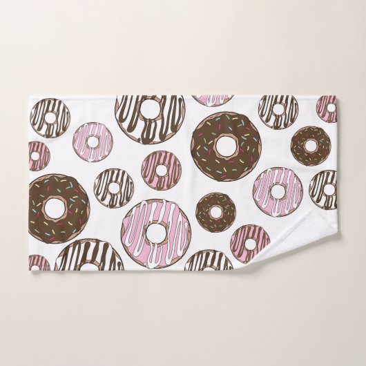 Muster der Donuts, rosa Donuts, braune Donuts Badhandtuch Set (Handtuch)