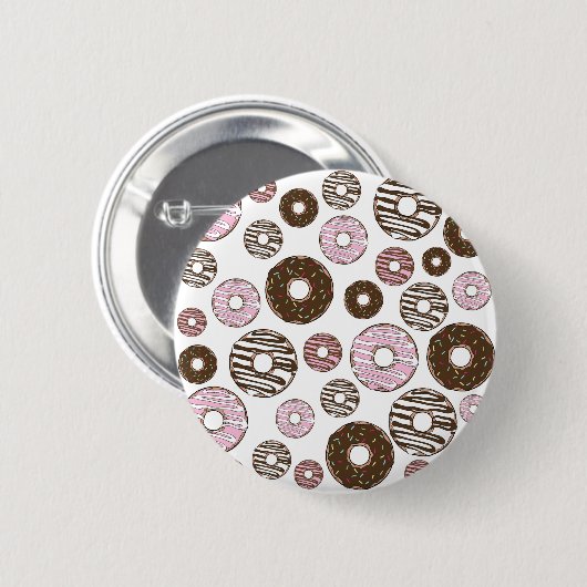 Muster der Donuts, rosa Donuts, braune Donuts Button (Vorne & Hinten)