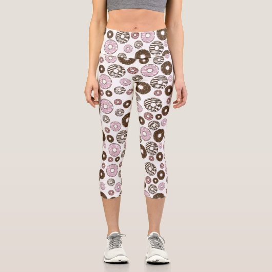 Muster der Donuts, rosa Donuts, braune Donuts Capri Leggings (Vorderseite)