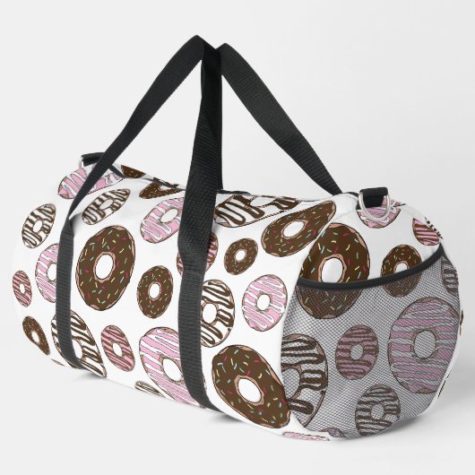 Muster der Donuts, rosa Donuts, braune Donuts Duffle Bag (Rechte Ecke)