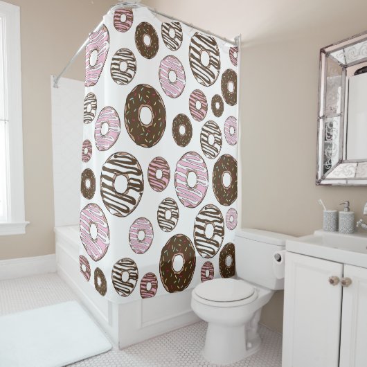 Muster der Donuts, rosa Donuts, braune Donuts Duschvorhang (Beispiel)