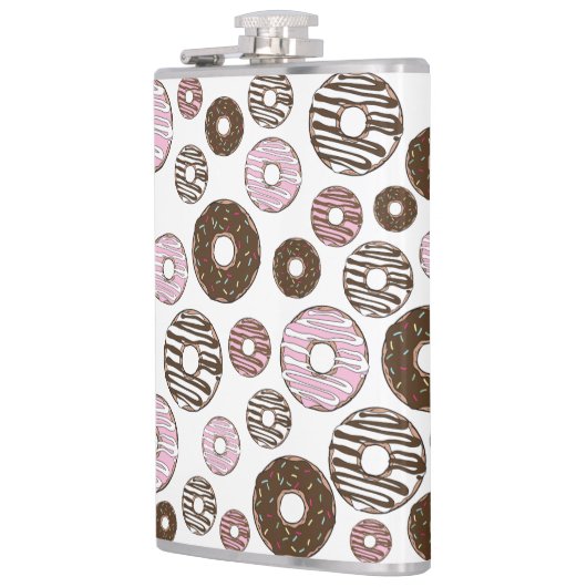 Muster der Donuts, rosa Donuts, braune Donuts Flachmann (Links)