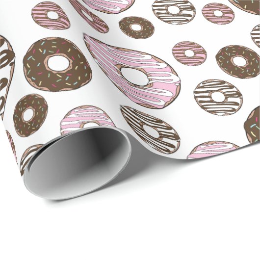 Muster der Donuts, rosa Donuts, braune Donuts Geschenkpapier (Rolleneckpunkt)