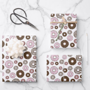 Muster der Donuts, rosa Donuts, braune Donuts Geschenkpapier Set