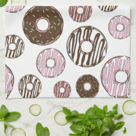 Muster der Donuts, rosa Donuts, braune Donuts Geschirrtuch