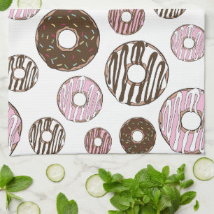 Muster der Donuts, rosa Donuts, braune Donuts Geschirrtuch