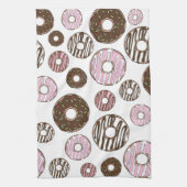 Muster der Donuts, rosa Donuts, braune Donuts Geschirrtuch (Vertikal)