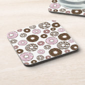 Muster der Donuts, rosa Donuts, braune Donuts Getränkeuntersetzer (Linke Seite)