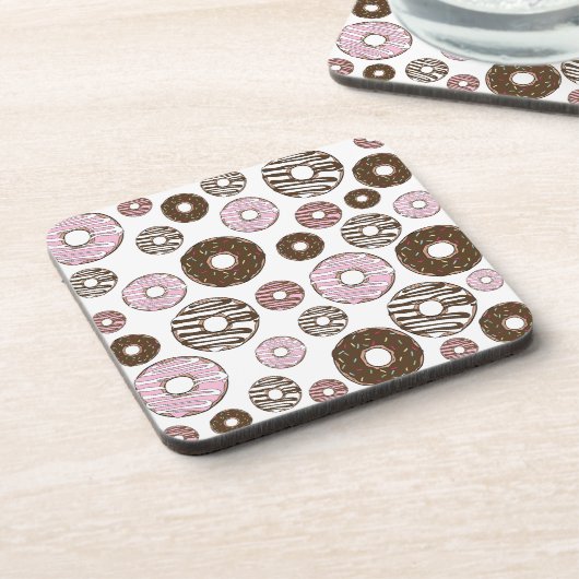 Muster der Donuts, rosa Donuts, braune Donuts Getränkeuntersetzer (Linke Seite)