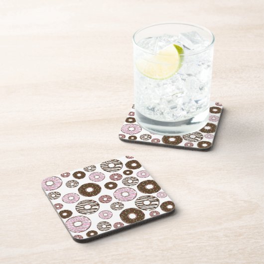 Muster der Donuts, rosa Donuts, braune Donuts Getränkeuntersetzer (Rechte Seite)