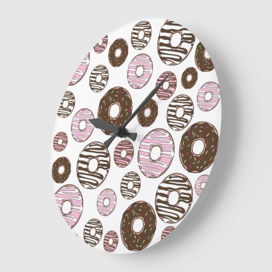 Muster der Donuts, rosa Donuts, braune Donuts Große Wanduhr (Winkel)