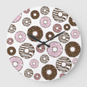 Muster der Donuts, rosa Donuts, braune Donuts Große Wanduhr (Vorderseite)