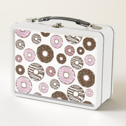 Muster der Donuts, rosa Donuts, braune Donuts Metall Brotdose (Vorderseite)