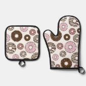 Muster der Donuts, rosa Donuts, braune Donuts Ofenhandschuh & Topflappen-Set (Vorderseite)