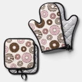 Muster der Donuts, rosa Donuts, braune Donuts Ofenhandschuh & Topflappen-Set (Vorderseite/Rückseite)
