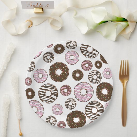 Muster der Donuts, rosa Donuts, braune Donuts Pappteller (Hochzeit)