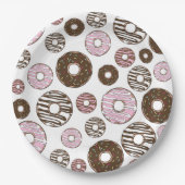 Muster der Donuts, rosa Donuts, braune Donuts Pappteller (Vorderseite)