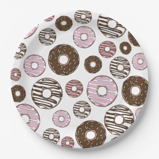 Muster der Donuts, rosa Donuts, braune Donuts Pappteller (Vorderseite)