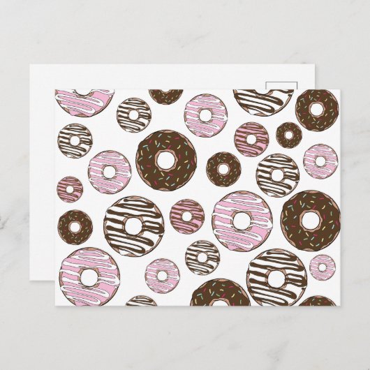 Muster der Donuts, rosa Donuts, braune Donuts Postkarte (Vorne/Hinten)