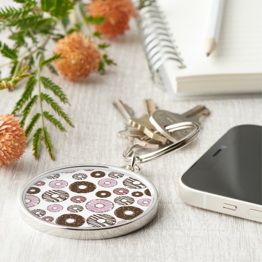 Muster der Donuts, rosa Donuts, braune Donuts Schlüsselanhänger (Seite)